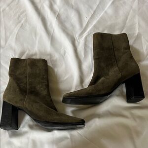 Amanda Smith Olive Suede Block Heel Ankle Boots